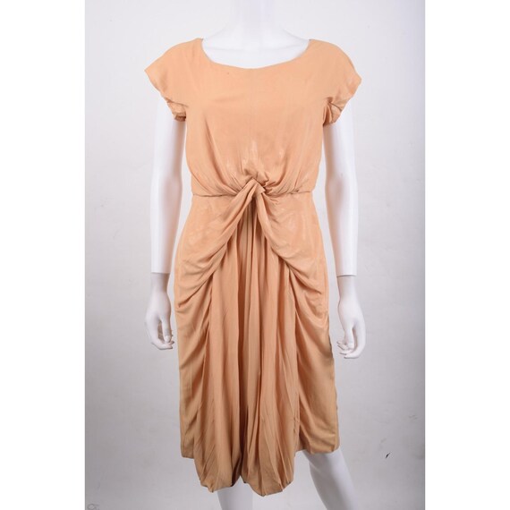 Alberta Ferretti, Vintage Alberta Ferretti Womans Dress IT 40 US 4 Tan Gathered Pleats Shimmer