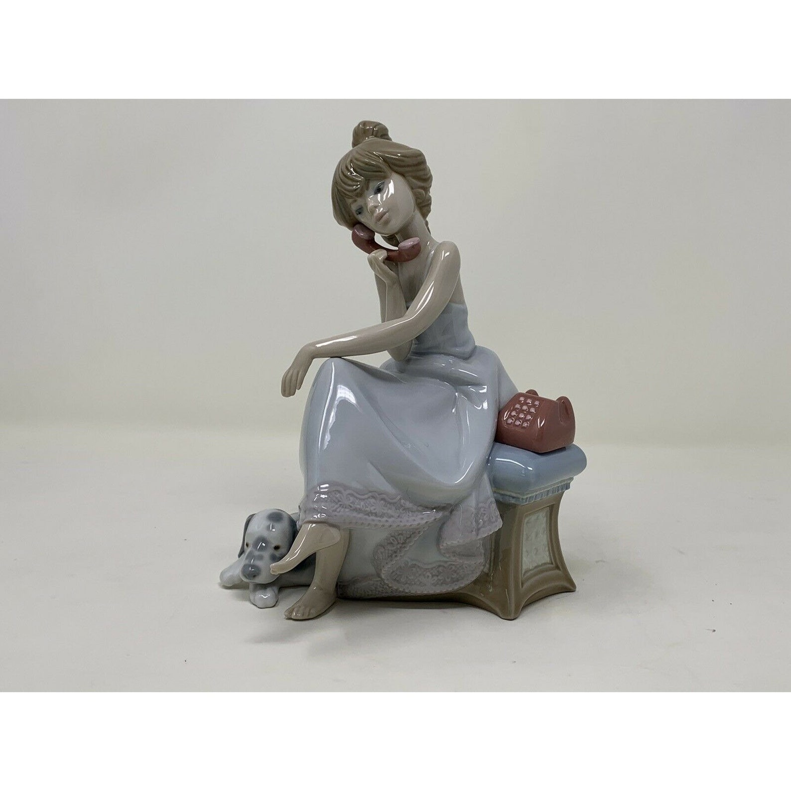 Lladro 5466 Chit Chat Girl on Phone Dog Dalmatian Laying Etsy