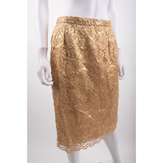 Vintage Jovani Womens Gold Lace Pencil Skirt Set … - image 8