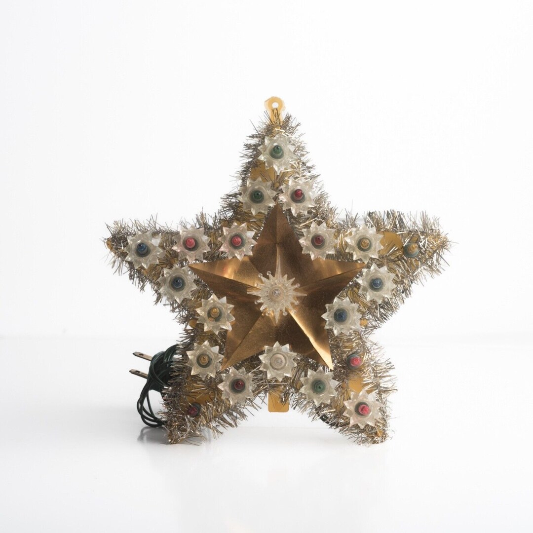 Vintage Multicolored Gold Plug in Light up Tree Topper Star Etsy