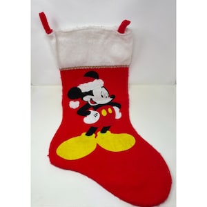 Vintage Mickey Mouse Applique Disney Classic Felt Christmas Stocking 31&quot;