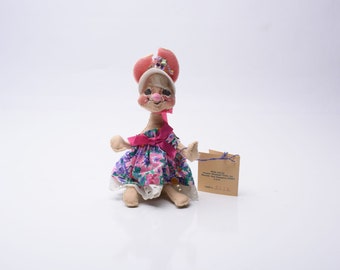 Annalee Doll Cloth 10" Easter Bunny Woman Bonnet Vestido floral Poseable 0715 1976