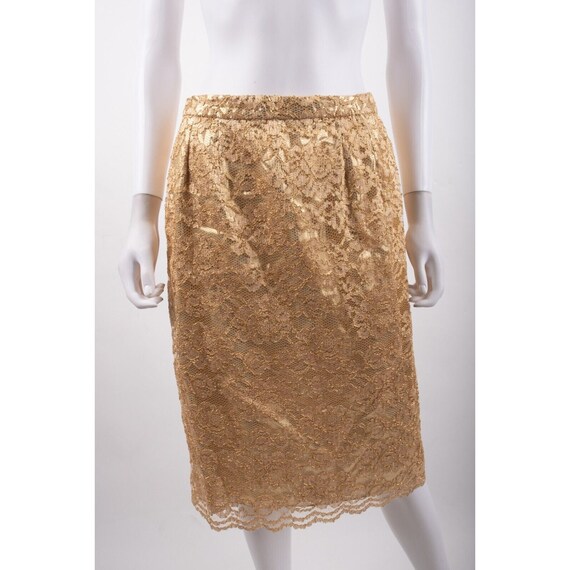 Vintage Jovani Womens Gold Lace Pencil Skirt Set … - image 7