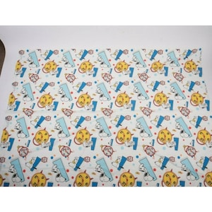 Vtg 60s Peanuts Twin Flat Sheet Snoopy Woodstock Bedtime Alarm Clock Polka Dots