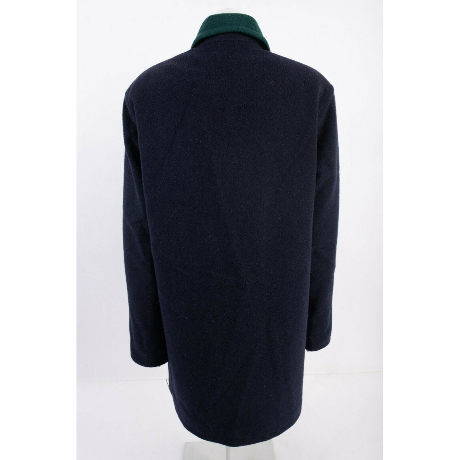Vintage Eddie Bauer Womens 100% Wool Car Coat Jacket S Navy Blue Green Pockets