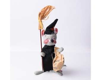 Annalee Puppe Tuch 1987 Maus Hexe Kostüm Süßes oder Saures Tasche 20 cm Halloween VTG