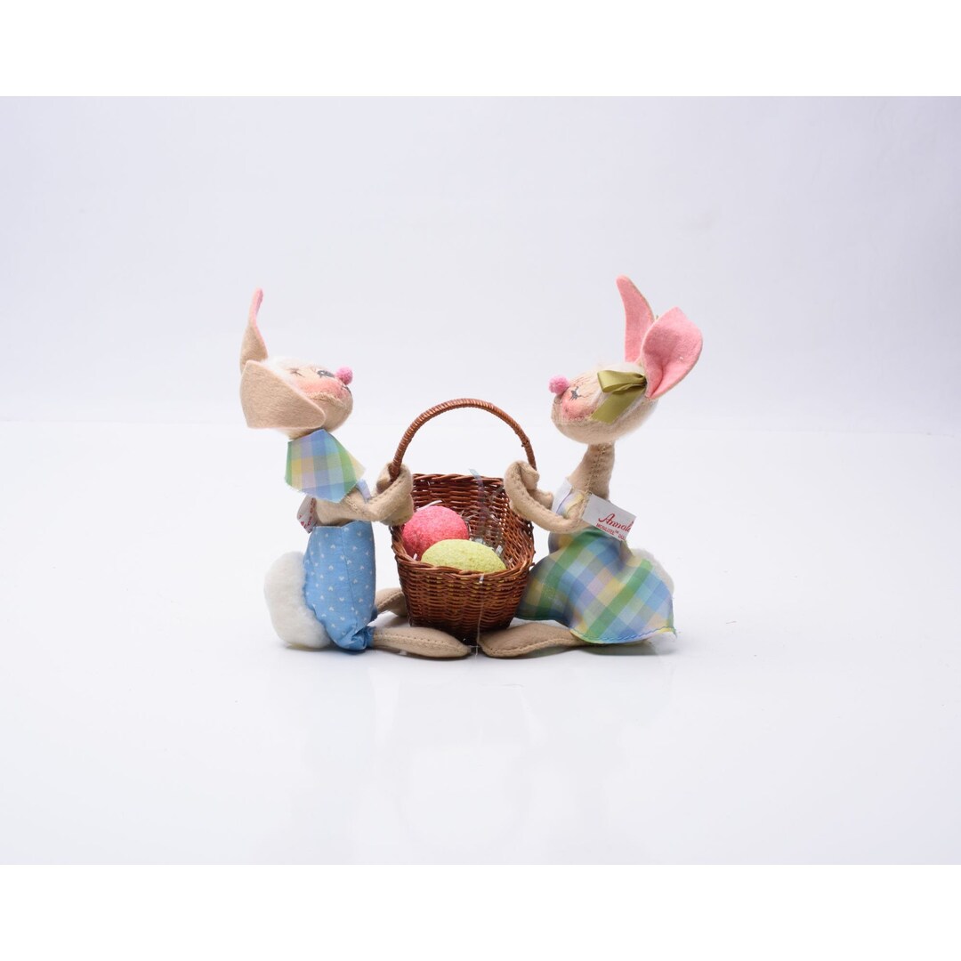 Annalee Doll Cloth Easter 1965-71 Bunny Couple Holding Basket With ...