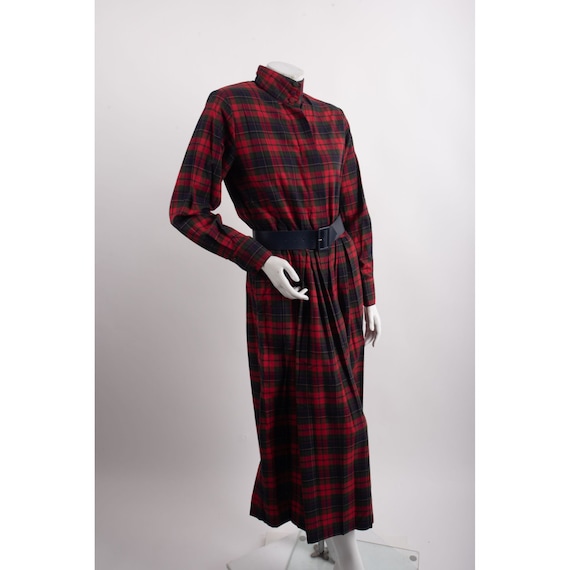Vintage Carrol Reed Plaid Pleated Dress Belted Re… - image 2