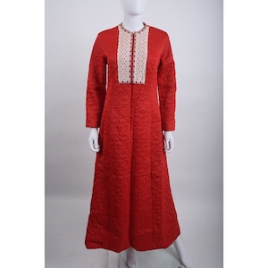 Vintage 60s Vanity Fair Womens House Coat Dressing Robe Sz 12 Red Quilted Lace