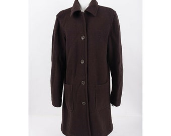 Vintage J. Crew Womans Brown Boiled Wool Coat Mid Length Size Petite Large PL