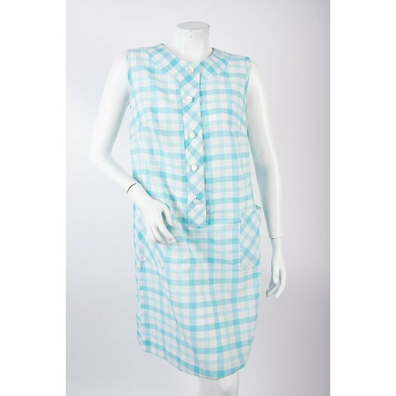 Vintage Womens House Dress House Coat XS S Blue Wh