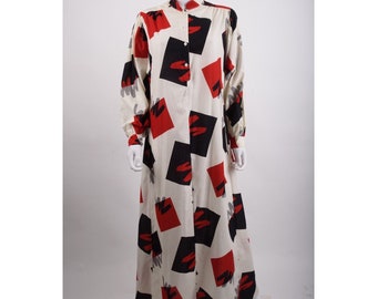 Vintage DB d b Boutique Womans Maxi Dress Kimono Caftan One Size Geometric Red white geometric