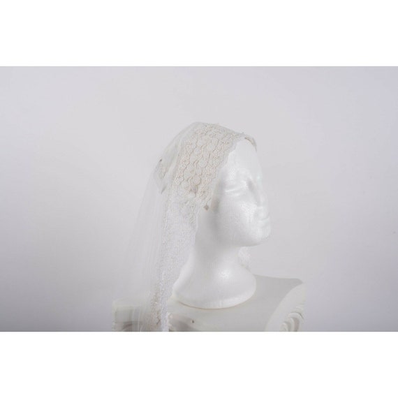 Vintage 60s 70s Wedding Gown Dress & Veil Lace Ro… - image 10