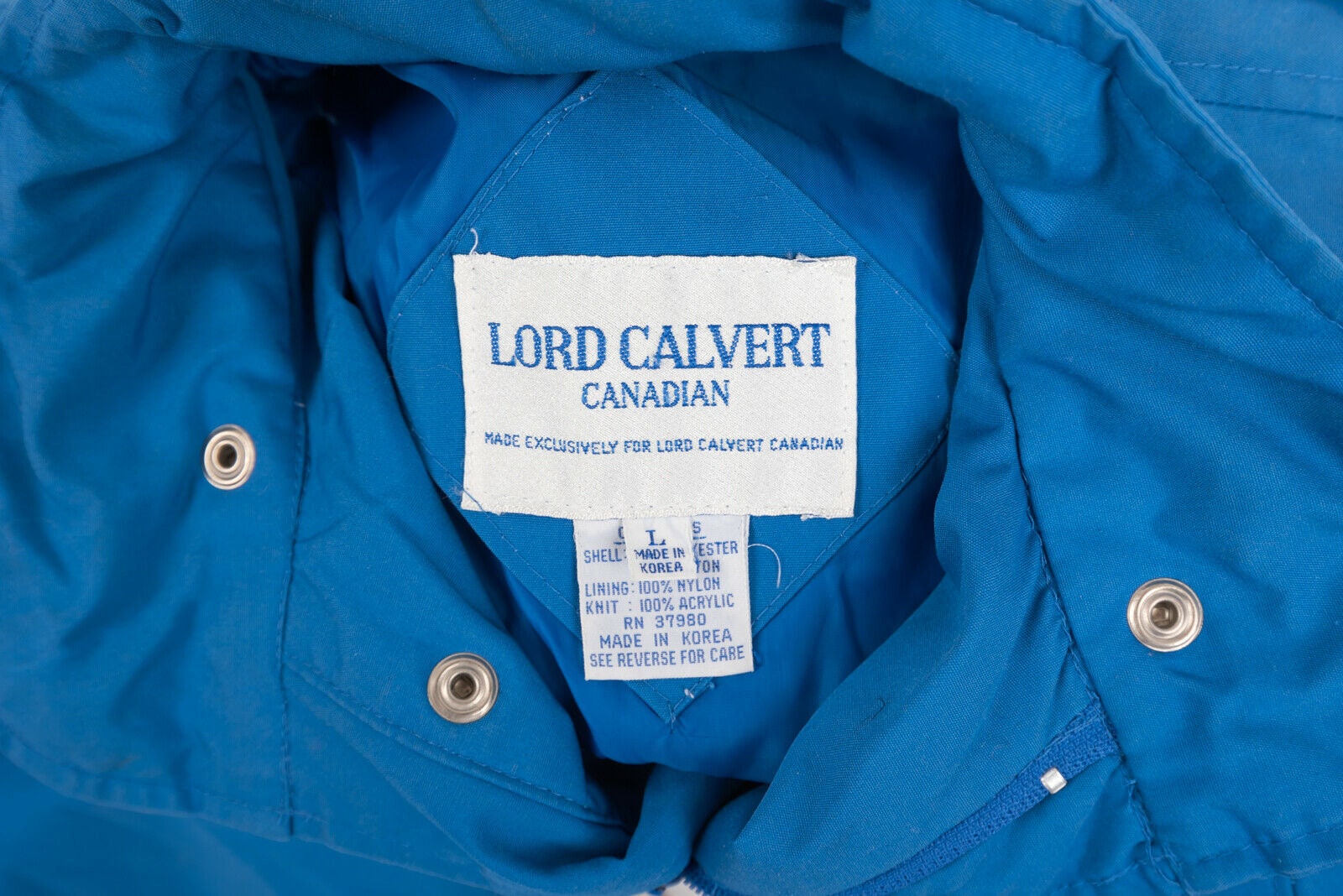 Vintage Lord Calvert Canadian Whiskey Mens Bomber Jacket Large Blue Zip ...