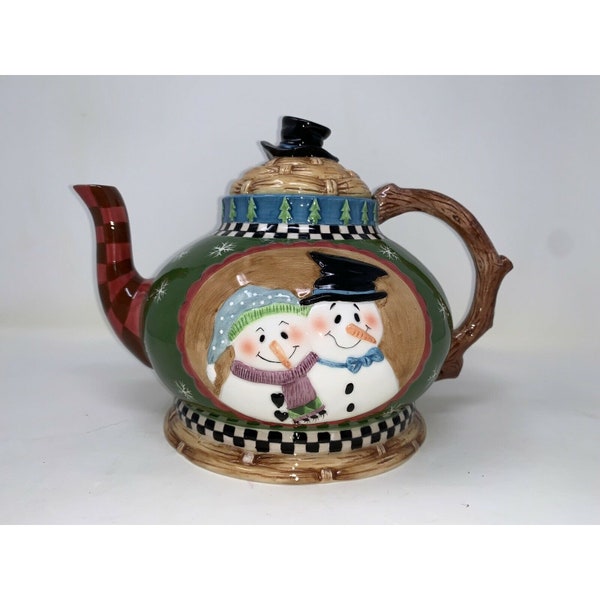 House of Hatten Peggy Fairfax Herrick Large Mr & Mrs Snowman Teapot Christmas Rare Holiday