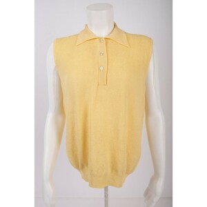 Vintage Womens Tank Sweater Top Spread Collar Sleeveless Buttons Yellow M- L