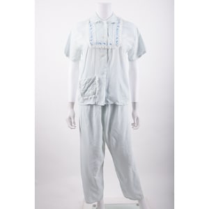 Vintage Miss Hollywood Womens Lounge Pants Top Pajamas PJ Set Sz 32 Baby Blue S