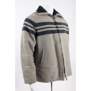 Vintage Woolrich Mens Sherpa Lined Wool Coat Jacket L Large Gray Blue Stripe 70s image 5