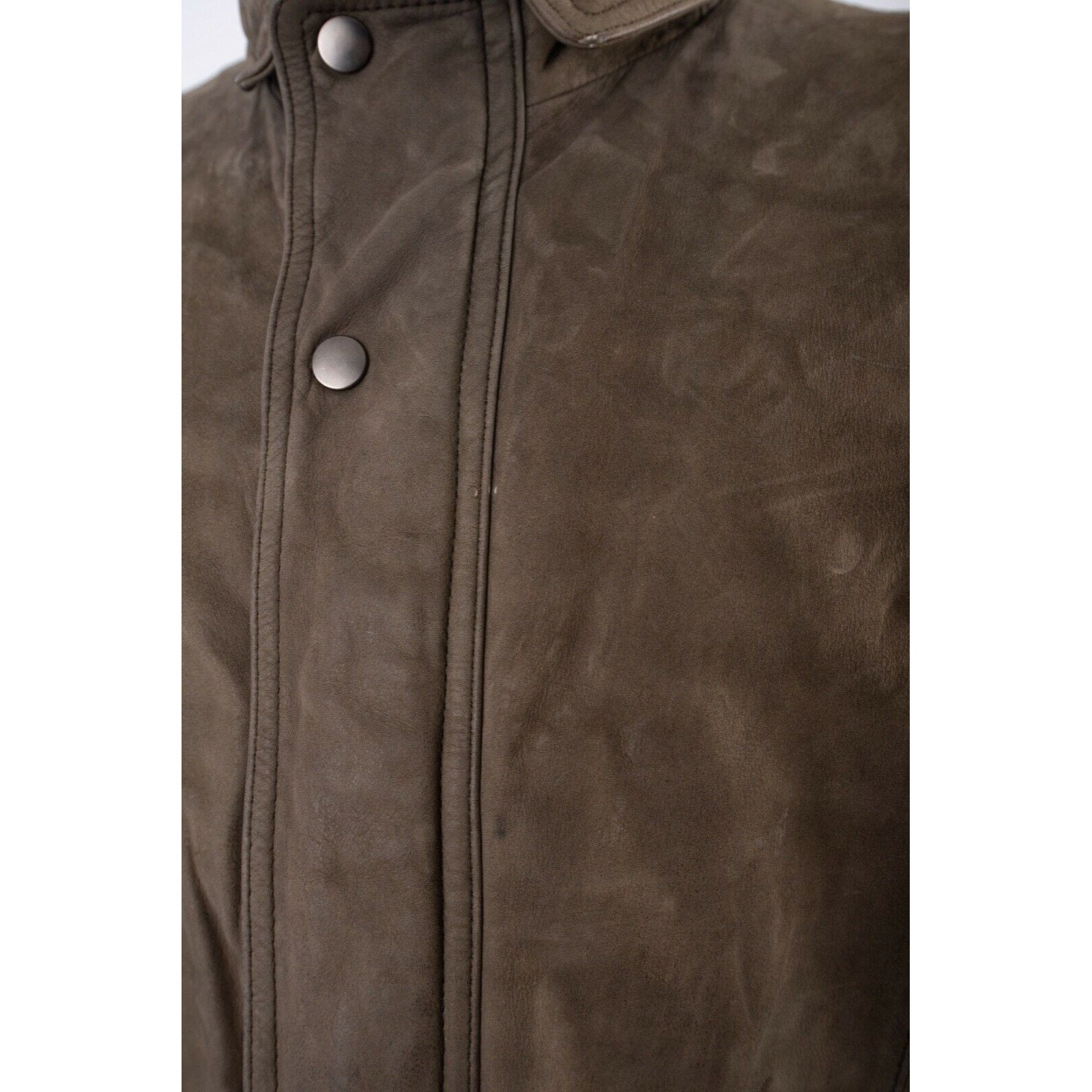 Members Only Mens Olive Green Leather Bomber Jacket Racer