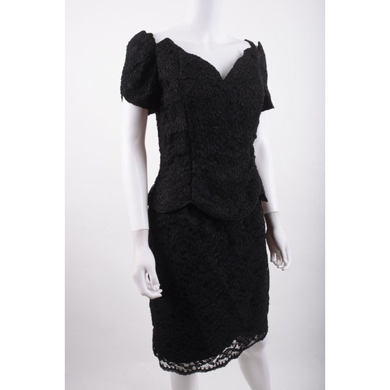 Vintage 80s Jessica McClintock Dress Black Lace O… - image 2