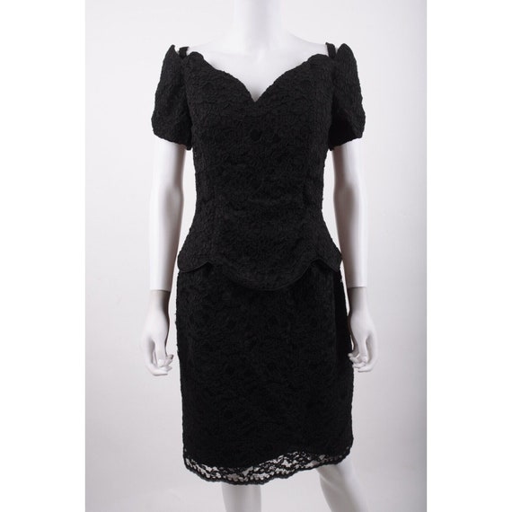 Vintage 80s Jessica McClintock Dress Black Lace O… - image 1