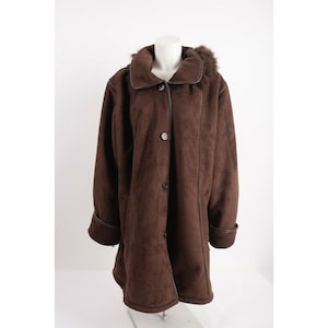 Excelled Collection Womans Brown Faux Suede Coat Size 2XL Faux Fur Trim Hood NWT