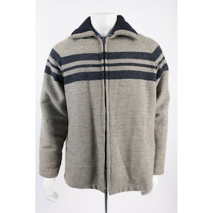 Vintage Woolrich Mens Sherpa Lined Wool Coat Jacket L Large Gray Blue Stripe 70s image 1