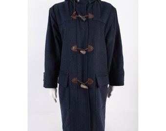 Lands End Womens Blue Loden Wool Toggle Duffle Car Coat Jacket Pischl S 6-8 Vtg