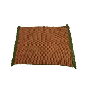 Handmade Afghan Crochet Blanket Throw Orange Green Fringe 70s Heavyweight 68 x 52&quot;