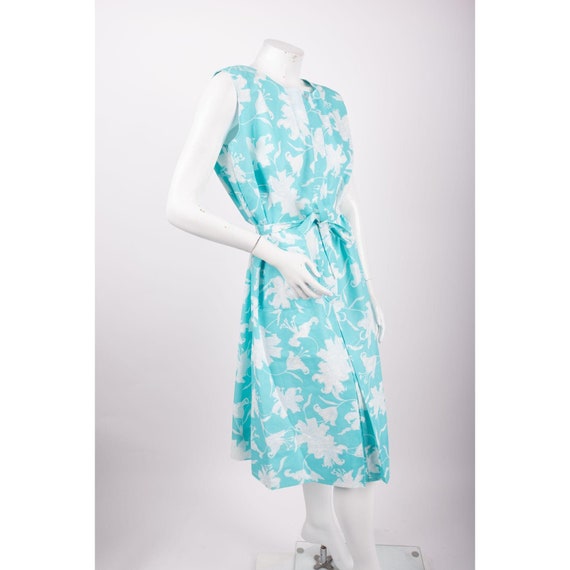 1960s Vintage Belted Floral Dress Shift Blue Mid-… - image 2