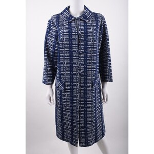 Vintage 1970s Womens Dress + OverCoat Jacket Navy Blue White Patterned M L