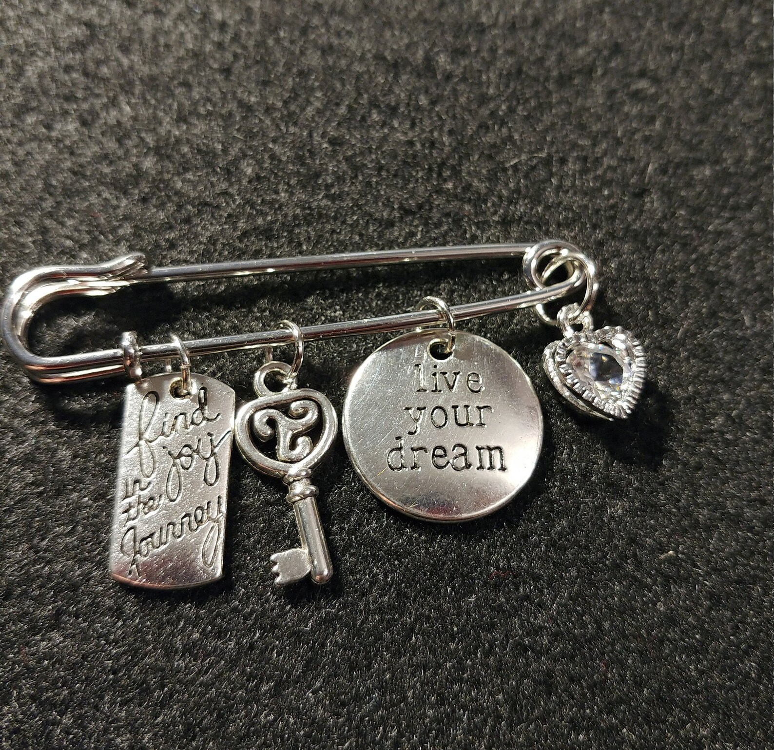 Safety Pin Brooch With Dangle Charms Etsy