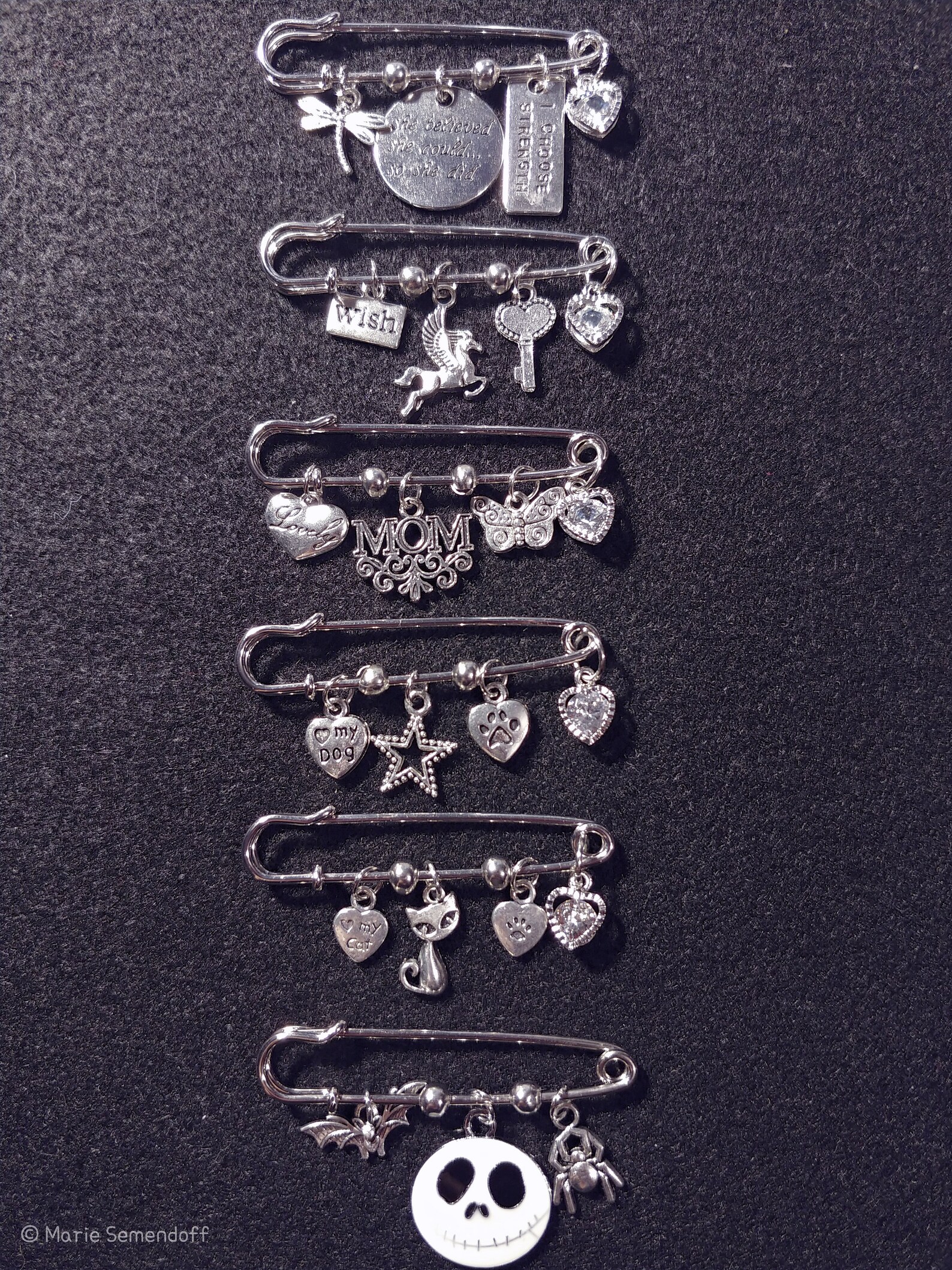 Safety Pin Brooch with Dangle Charms Assorted Variety Etsy