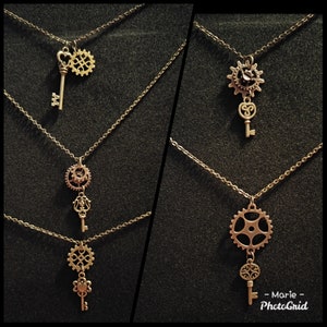 Steampunk Key Necklace, Key and Gears