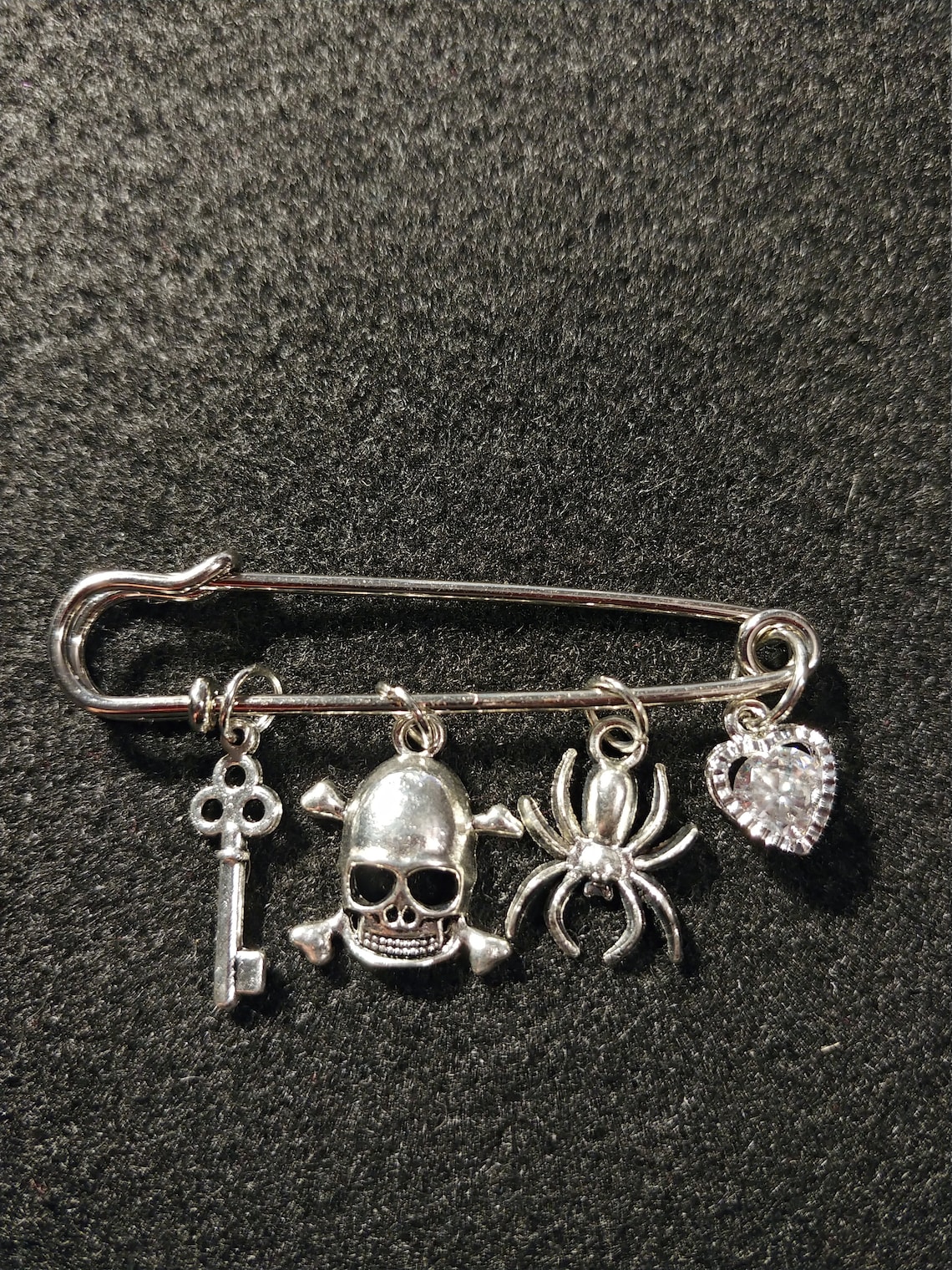 Safety Pin Brooch With Dangle Charms Etsy