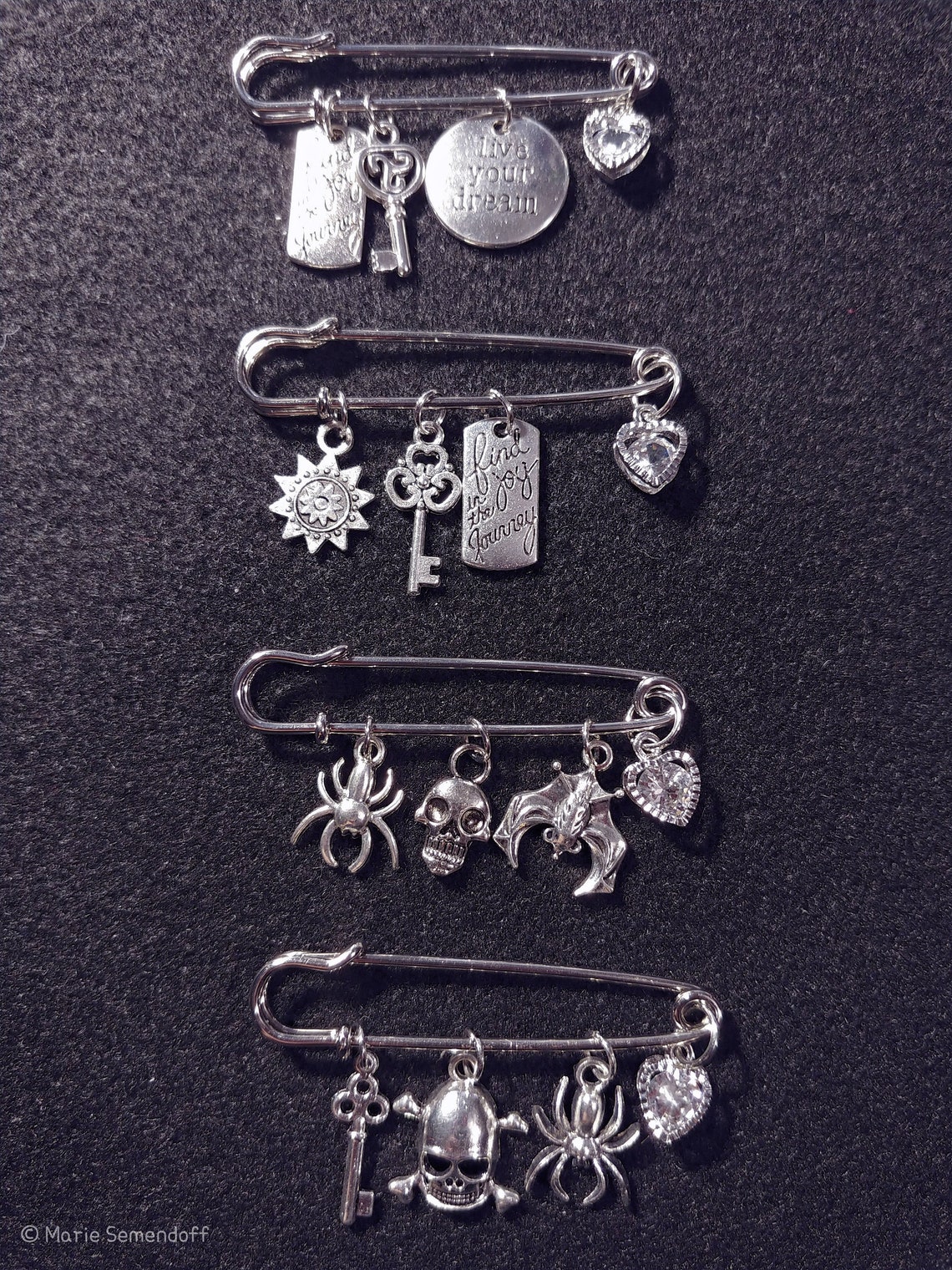 Safety Pin Brooch With Dangle Charms Etsy