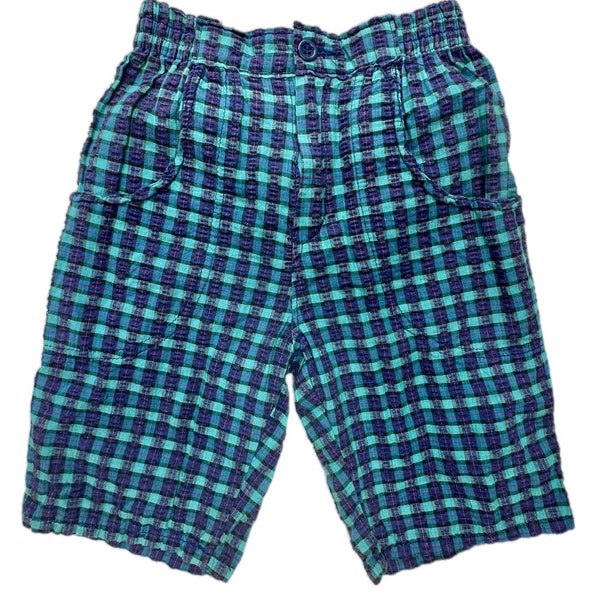 Vintage shorts check Boy green blue 1990s 5-6 years summer retro