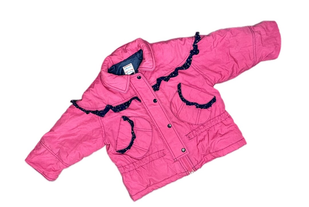Vintage Pink 1990s Winter Coat Girl 1824 Months Hooded Thick Retro