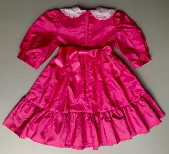 Vintage pink satin dress girl 3t 3-4 years lace  … - image 5