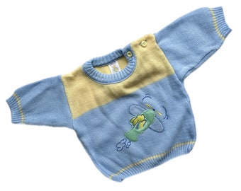 Vintage baby sweater boy 0-3 months 1980s pastels newborn jumper blue girl yellow