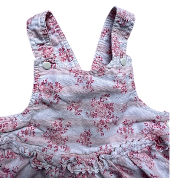 Pastel floral baby girl overalls vintage 1990s sh… - image 2