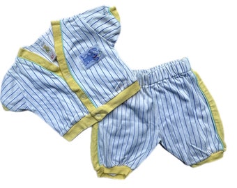 Vintage zomeroutfit jaren 1990 babyjongen meisje 3-6 maanden honkbal shorts shirt retro