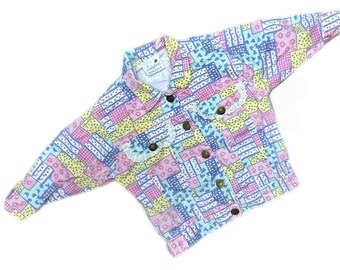 Vintage lightweight patchwork jacket girl 12-18 months pink yellow ruffles retro 1990s