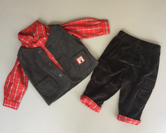 Vintage Baby Cord Pants Shirt Vest 