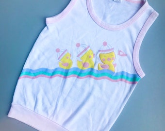 Pastel vintage vest 4t 4-5 years shirt girl 1980s pink ducks