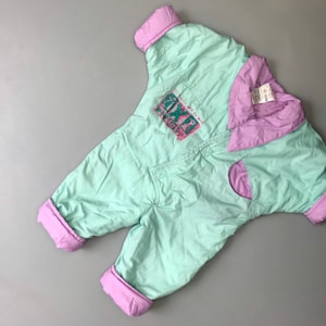 Vintage baby girl snowsuit 1990s 3-6 months jacket pram suit green purple retro