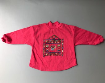 Vintage sweatshirt Raspberry pink jumper 3t 3-4 years sweater girl 1980s retro