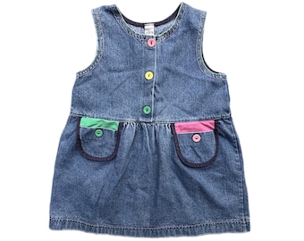 Vintage denim jumper dress 3t 4t 3-4 years retro 1990s pinafore blue