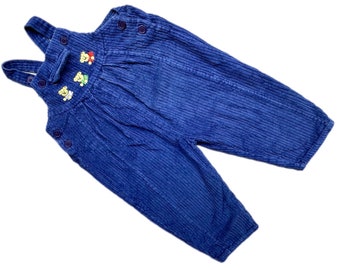 Vintage blue cord overalls baby boy 12-18 months dungarees 1990s girl unisex retro teddy bear
