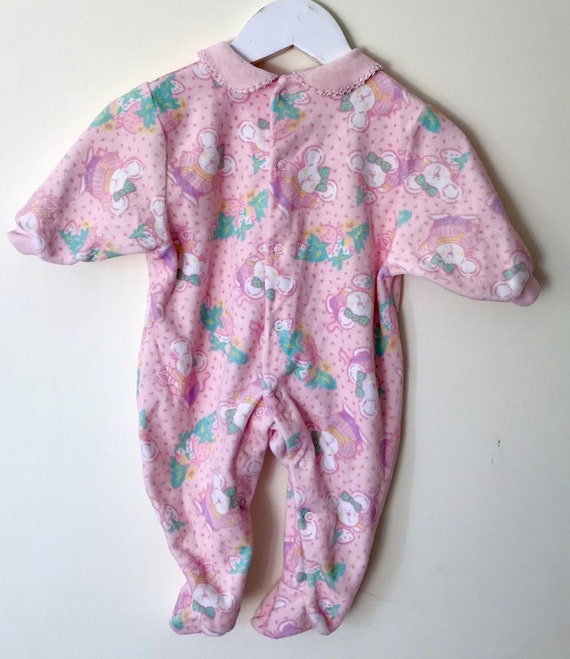 Vintage velour baby girl pink 0-3 months playsuit… - image 3